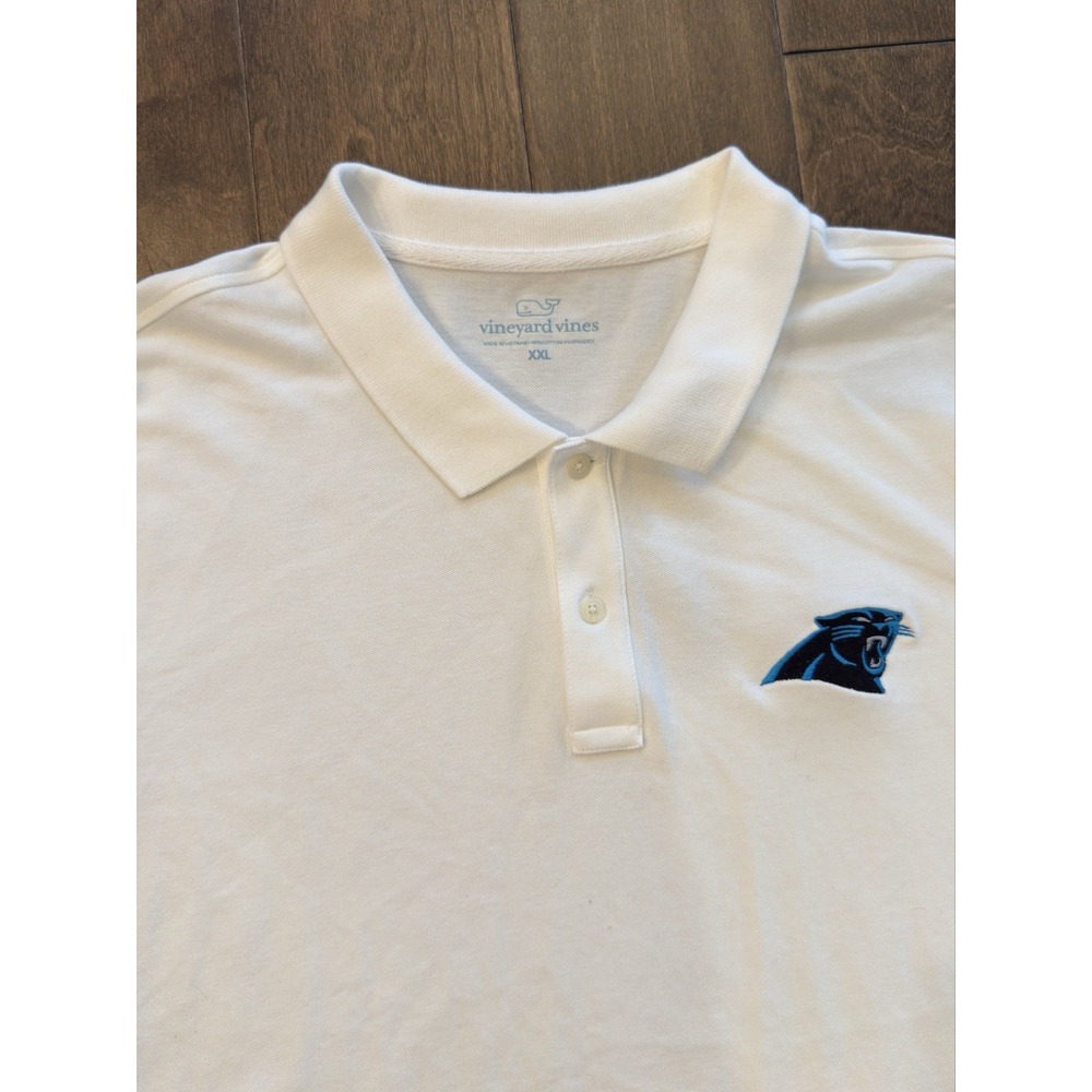 Vineyard Vines Panthers Embroidered Mens Size 2XL Short Sleeve Polo Shirt White